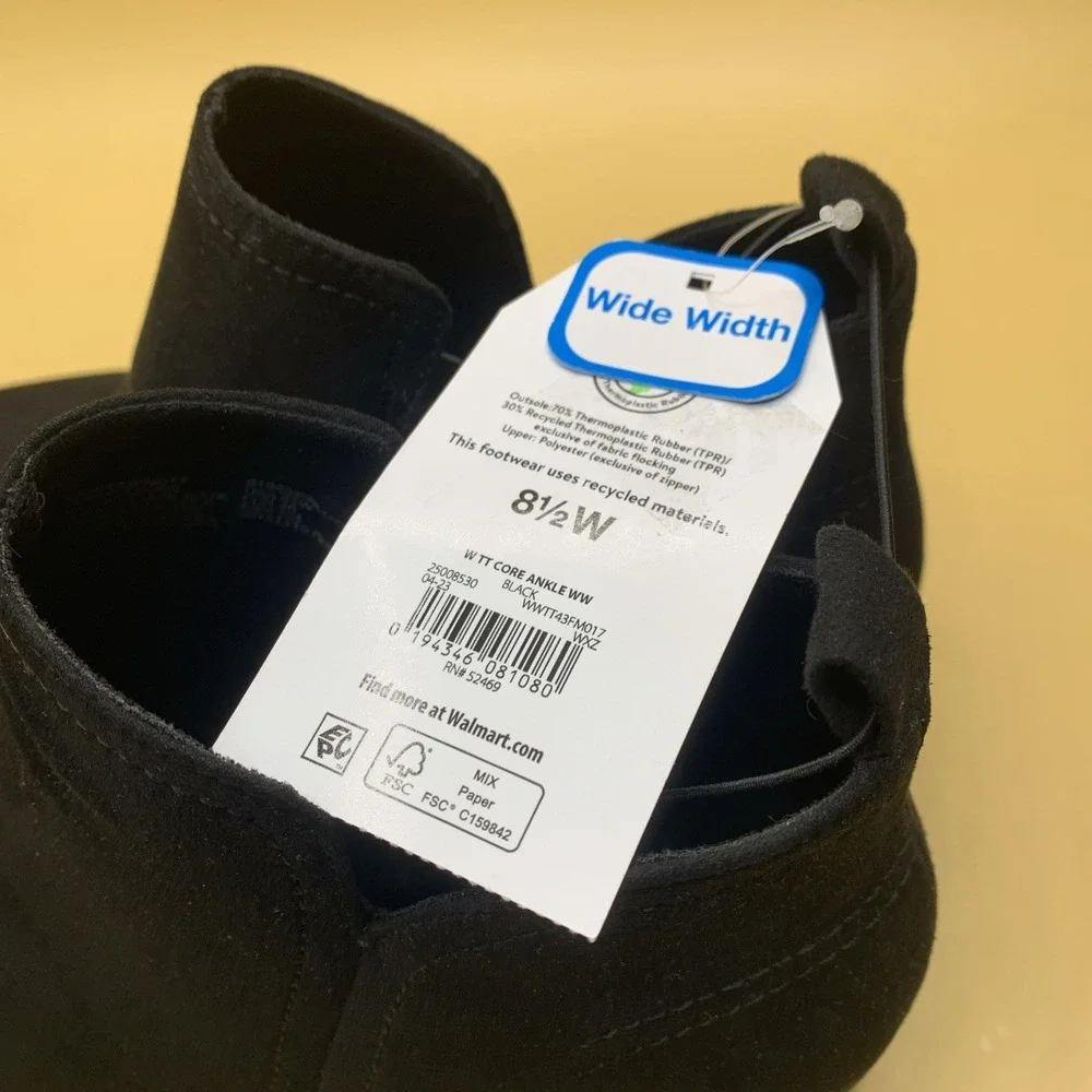 New Womens Time And True Core Ankle Boots Bootie Black 8 1/2 Wide Shoes 8.5W